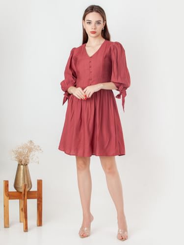 Zink London Women's Rust Solid Flared Short Dress