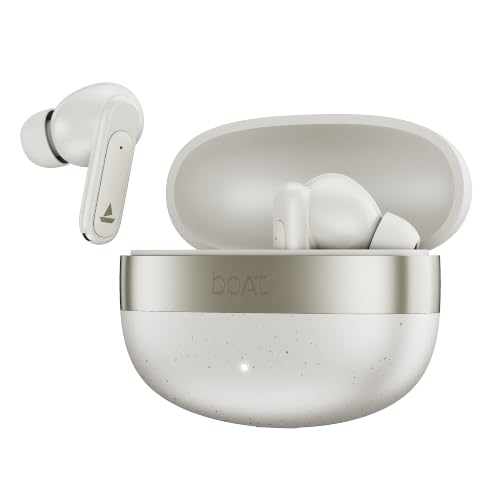 boAt Airdopes Plus 224, Powerful Spatial Audio, 60H Playback, Quad Mics AI-ENx™, 13 mm Drivers, Hearables App, Multipoint Connectivity, Google Fast Pair, Bluetooth v6.0 TWS Earbuds (Off White)