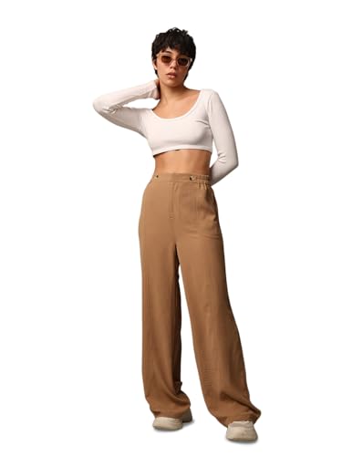 ONLY Women's Flared High-Rise Brown Pants
