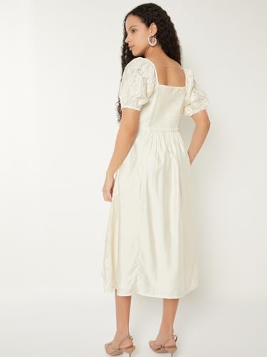 Max Kalki x Max Women Embroidered A-line Midi Dress (White_M)