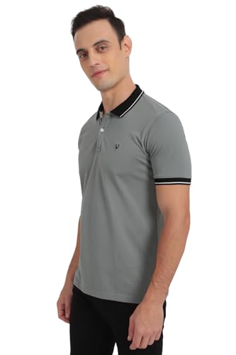 Men Grey Solid Polo Neck T-Shirt