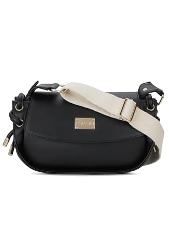 RASHKI HAZE- Womens Crossbody Vegan Leather Handbag | Spacious | Unique Shape | Party Purse | Magnetic Button Closure (Black)