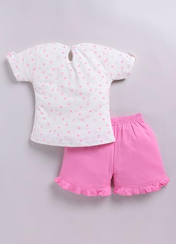 Zeal Garments Baby Girl Cotton Co-ord Set | Printed T-Shirt & Shorts | Summer Outfit for Girls | Casual Wear for Toddlers & Kids (Pink, 12-18 Months, 1260 02 20 1218)