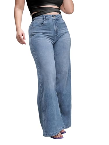 Miss Chase A+ Women's Bootcut High Rise Stretchable Denim Jeans (APSS25DEN81-64-54-32, Sky Blue, 32)