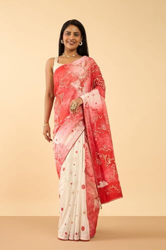 Taneira Women Red Pure Silk Cotton Embroidered Saree with Unstitched Blouse Piece (SAPP01AA1370-Red)