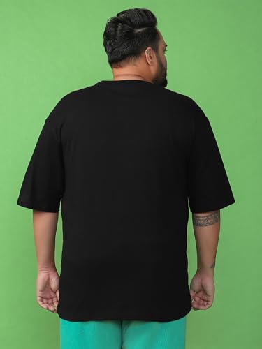 Bewakoof Men's Typography Oversized Fit Half Sleeve Round Neck Pure Cotton Plus Size T-Shirt_694205_Black_5XL