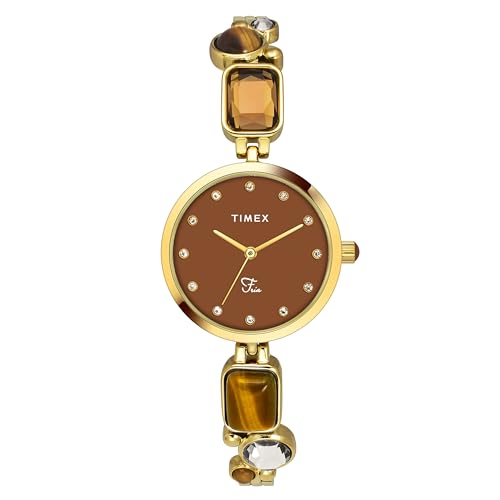 TIMEX Women Brass Brown Round Analog Dial Watch- Twel17800, Band Color-Gold