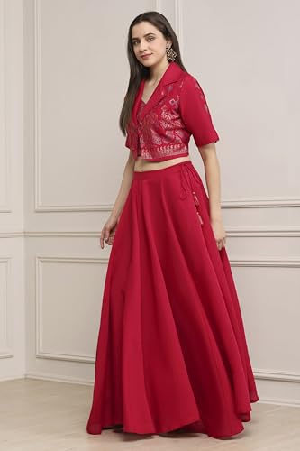 BIBA Women Fuchsia Viscose Rayon Kalidar Lehenga Set_32