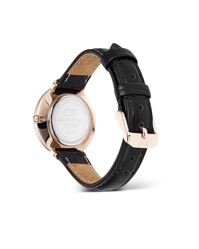 Daniel Wellington Crystal Bezel Analogue Watch for Women with Mother of Pearl White Round Dial & Black Leather Strap Band Water Resistant Women's Wrist Watches - DW00100827K