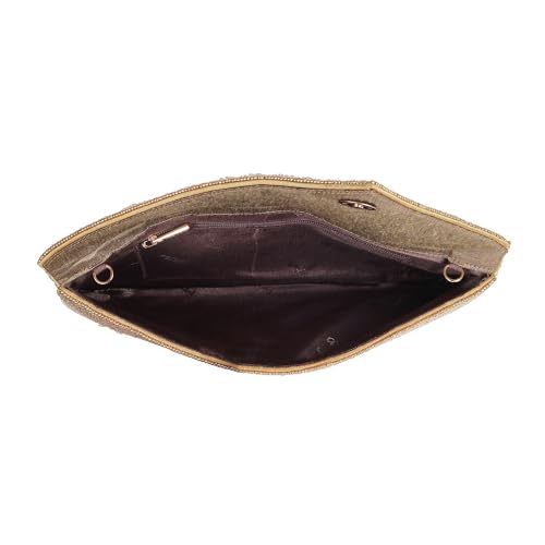 Metro Women Gold embroidered Fancy Flap Over Sling Bag (38-7795)
