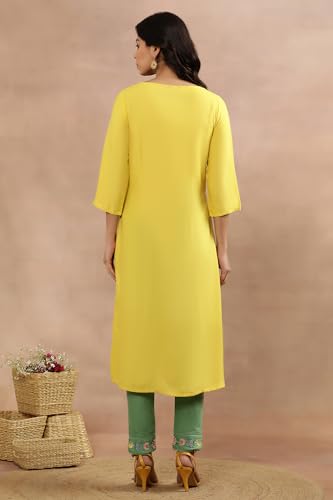 W for Woman W Women Yellow Solid Viscose Kurta Set With Slim Pant_24ONWS11965-218195_XS