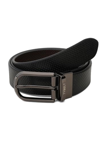 TYBELT Genuine Leather Belt for Men | Adjustable Waistband up to 34 Inches | Belt for Jeans & Dress Pants | Black & Brown (Pack of 1)_96_34