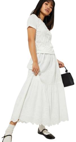Max URB_N Women Schiffili Embroidered Tiered Skirt (Ivory_M)