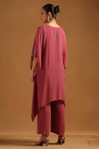 Soch Womens Onion Pink Georgette Embellished Kaftan Suit With Stone Work