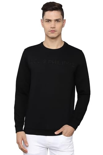 Louis Philippe Men Casual Black Solid Sweatshirt