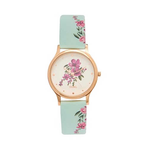 TEAL BY CHUMBAK Round Dial Analog Watch for Women|Jungle Flowers Collection| Printed Vegan Leather Strap|Gifts for Women/Girls/Ladies |Stylish Fashion Watch for Casual/Work