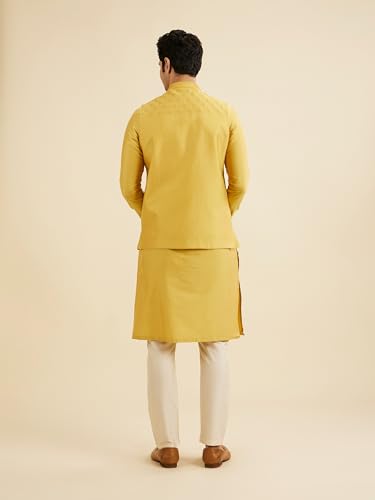 Manyavar Men's Viscose Blend Buta Patterned Kurta Jacket Set (Mustard,L)