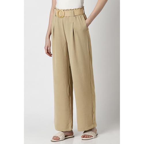 Women Beige Solid Casual Trousers