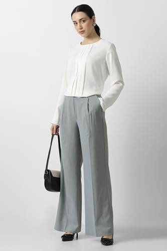Women Grey Stripe Formal Trousers