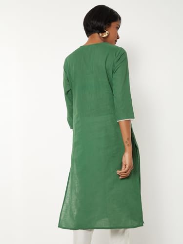 Max Women Chikankari Embroidered Kurta (Green_S)