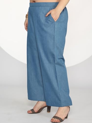 Blue Denim Trousers | Waistband Palazzo | Pants for Women | Plus Size XS to 8XL
