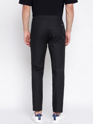 GUESS Myron Dressy Cotton Dobby Stretch Black Solid Mid Rise Regular Fit Chinos Trousers