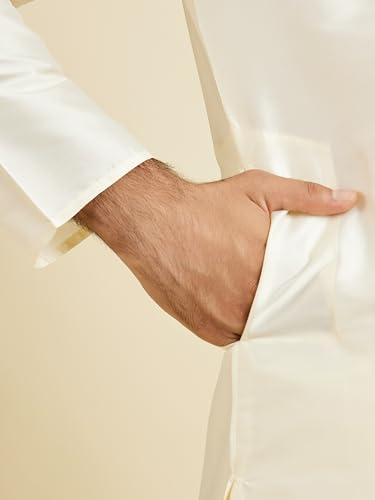 Manyavar Men's Art Silk Neckline Emboridery Kurta Pancha Dupatta Set(White,XXXL)