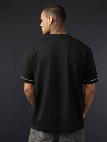 The Souled Store Looney Tunes: It's Bugs Men and Boys Short Sleeve Round Neck Black Embroidered Cartoon Casual Lightweight Drop Shoulder Streetwear Trendy Oversized T-Shirts