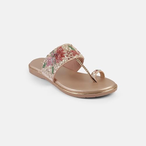 Mochi Women Antique Gold Chappals UK/5 EU/38(35-2374)