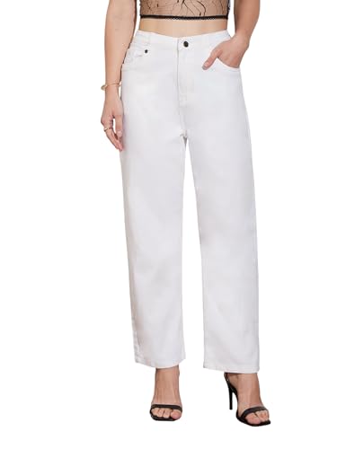 Miss Chase Women's Tapered Rise Clean Look Cropped Stretchable Denim Jeans (MCSS24DEN79-02-533-26, Linen White, 26)