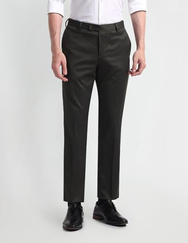 Arrow Men Tapered fit Polyester SolidMid-Rise waistTrousers(ARAEOTR1627_Brown_32)