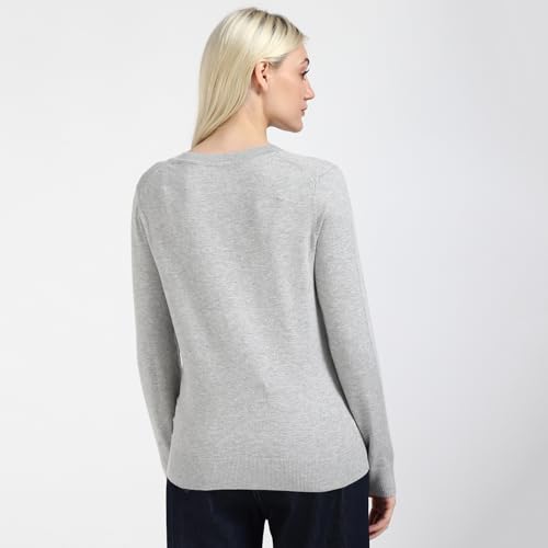 Tommy Hilfiger Women's Viscose V-Neck Sweater (S25HWSW018 Grey