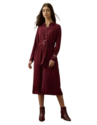 U.S. Polo ASSN. Women Solid Shirt Dress (UWAW25DRS196_Cabernet_S)