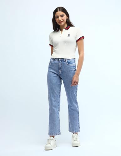 U.S. POLO ASSN. High Rise Straight Fit Jeans (UWAW24JEN111_Blue_26)