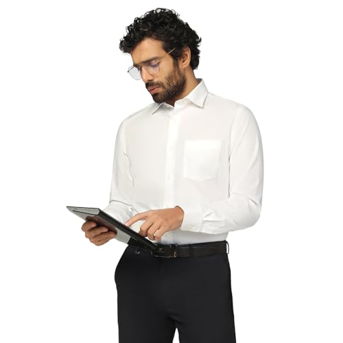 blackberrys Men Must Haves Super White India Slim Fit Shirt | Solid Super White Shirt with Full Sleeves, Structured Fit and Everyday Office Wear Styling | Size 44
