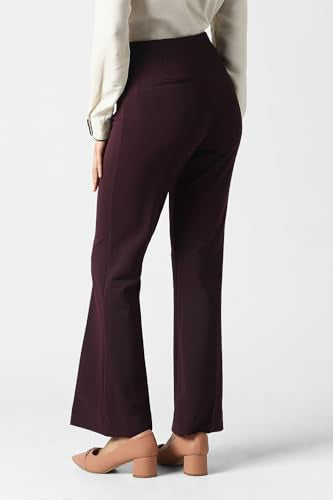 Women Maroon Textured Formal Trousers
