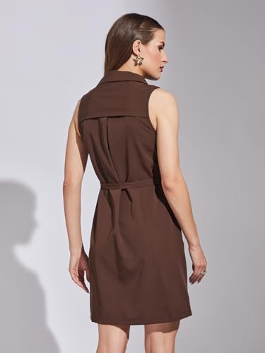 Latin Quarters Women Brown Sleeveless Casual Solid Dress_L