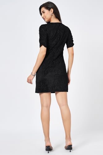 Annabelle by Pantaloons Women's Polyester Elastane Lurex Classic Knee Length Dress (110154970001_Jet Black