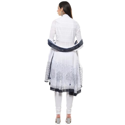 BIBA WOMEN SOLID FITTED SALWAR KURTA DUPATTA(SKDASSORTED2802_WHITE/BLUE_36)