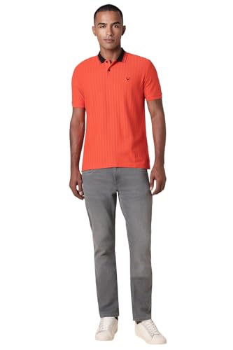 Allen Solly Men Orange Stripe Polo Neck T-Shirt