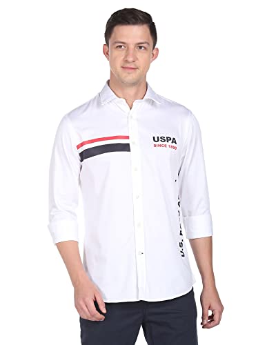 U.S. POLO ASSN. Cotton Mens Solid with Placement Print Fs Regular Fit Shirts (Usshtfx0034_White_S)