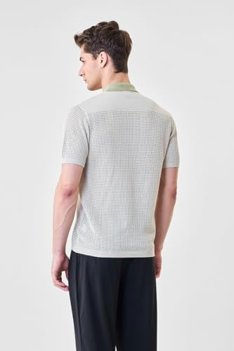SNITCH Men's Luxe Shirt | Breathable Perforated Design with Intricate Embroidery | 100% Cotton Polo Collar Casual Wear | Lightweight & Stylish Summer Fashion | Light Green