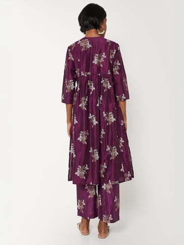 Max Women Floral Print A-line Kurta Set (Purple_S)