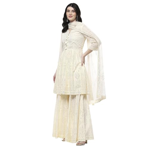 Biba Women's Cotton Kurta Set (SKDSTRA10166SS25OWHT_Off White