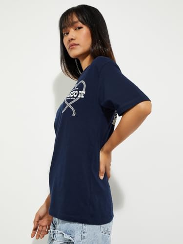 Max URB_N Women Relaxed Fit Back Graphics T-Shirt (Navy_XL)