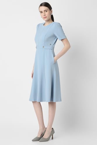 Van Heusen Women Blue Solid Knee Length Formal Dress