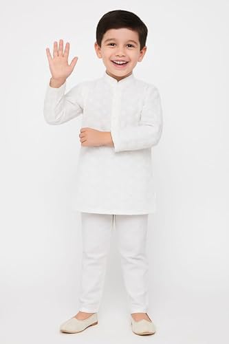 Zingle Boys Cotton White Kurta Pajama Set|Festive Kids Ethnic Wear Cotton Kurta Pajama Set