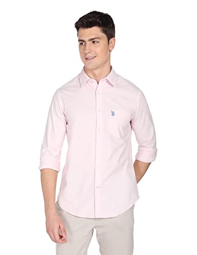 U.S. POLO ASSN. Mens Cotton Solid Oxford Fs Regular Fit Shirts (Usshtfx0014_Pink_Large)