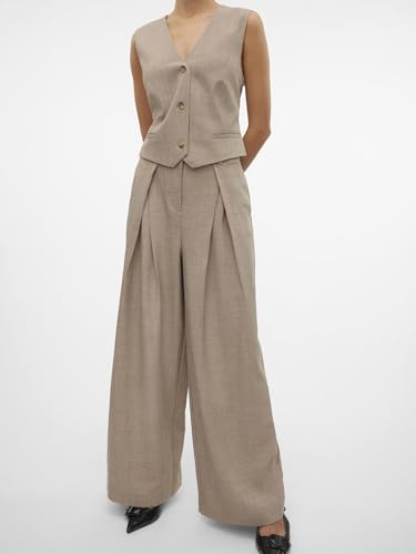 VERO MODA Women Solid Grey Polyester Straight Fit High Rise Trouser