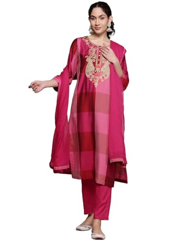 Aarke Ritu Kumar Fushia Rehan Round Neck Kurta With Pant And Dupatta